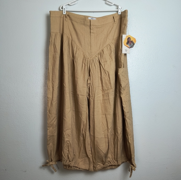 FeNoel  🎯 Yoke High Rise Linen Blend Pant Tie Ankle Plus Size 22 Tan - Picture 4 of 5